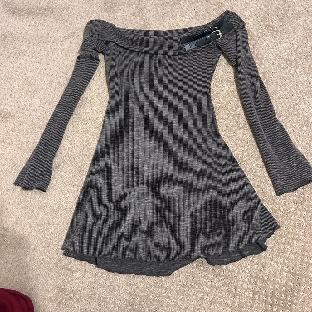 Fashion Nova Gray Off-Shoulder Dress